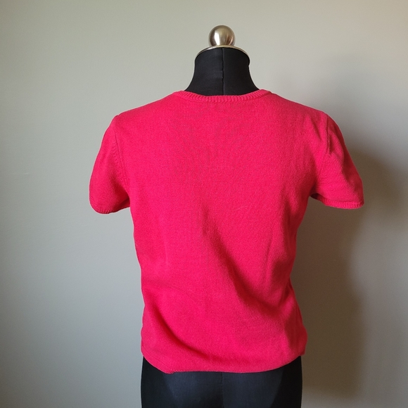 Talbots red knit v neck top - Picture 3 of 6